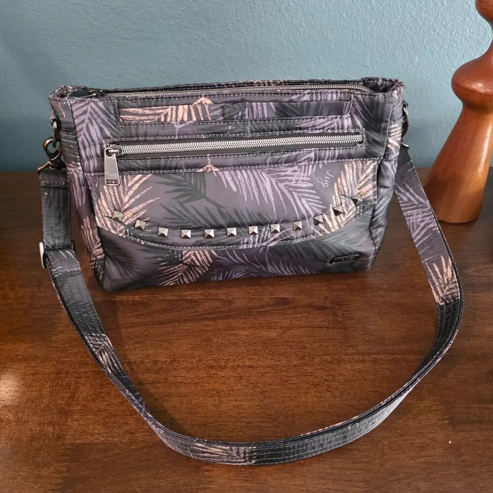 Lug Pacer 2.0 Crossbody Bag Black Lightweight Nylon Travel Purse Stud Detail